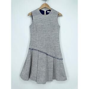 ADEAM Tweed Dress Sleeveless Plaid Fringe Trim Asymmetric Mini Dress